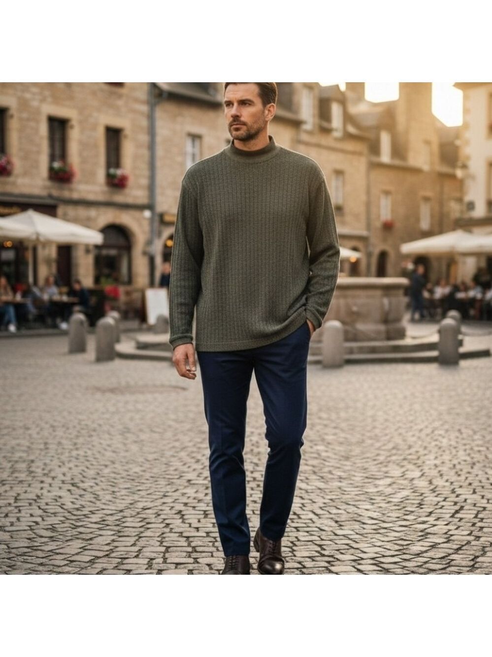 Perry Ellis Portofino Dark Olive Green Mock Neck Performance Knit Shirt M